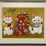 招き猫「福が福呼ぶ福のねこ」手描き作品 額付 絵画 水墨画 | 和味文化