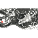 雲 石 筆 肉筆 淡彩水墨画 【 龍 図 】 桐箱 雲龍図 水墨 岸良筆？